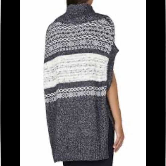 BCBGmaxazria Womens Sweater M/L Blue Wool Elinor Knit Cowl Neck Fair isle Hi-Low - Picture 4 of 12